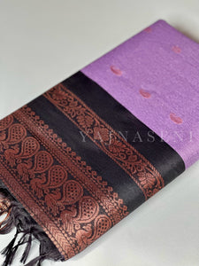 Kalyani Cotton Saree - Rosegold Zari : Light purple x Black