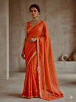 Load image into Gallery viewer, Checkered Viscose Georgette Saree : Orange
