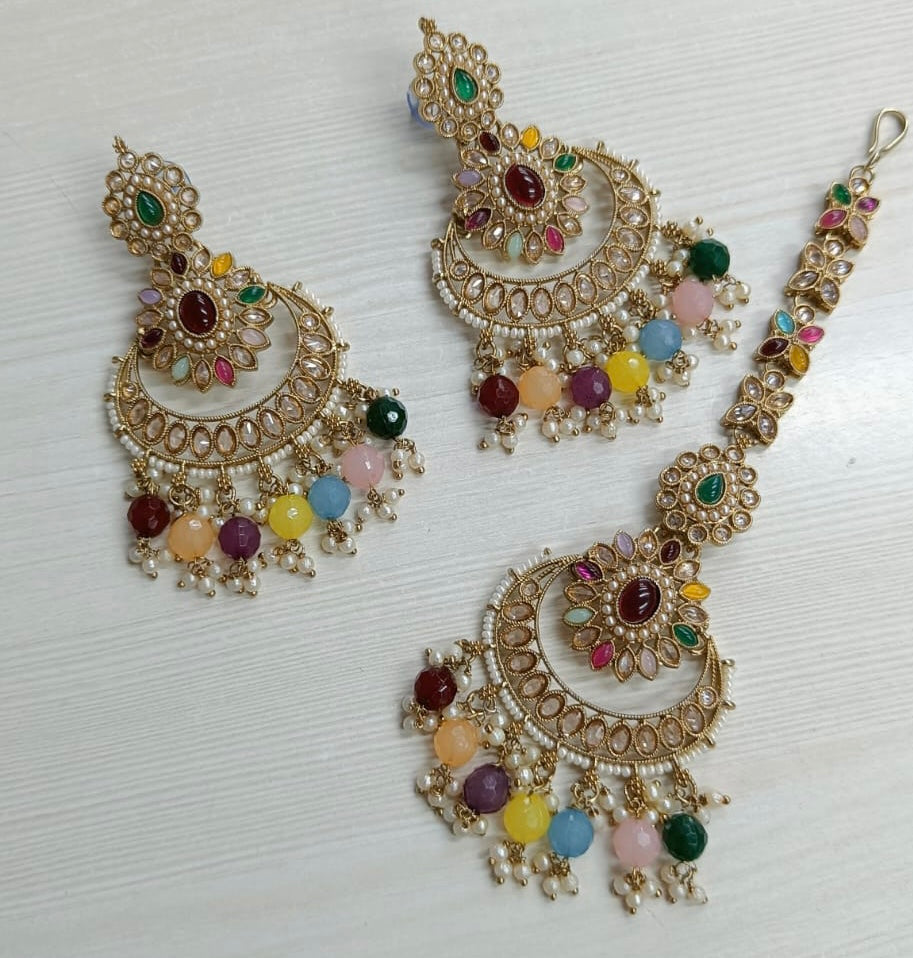 SONEETA earrings + tikka (multicolor)