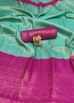 Load image into Gallery viewer, Kubera Pattu x Copper Zari Saree - Pine x Pink
