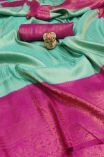 Load image into Gallery viewer, Kubera Pattu x Copper Zari Saree - Pine x Pink
