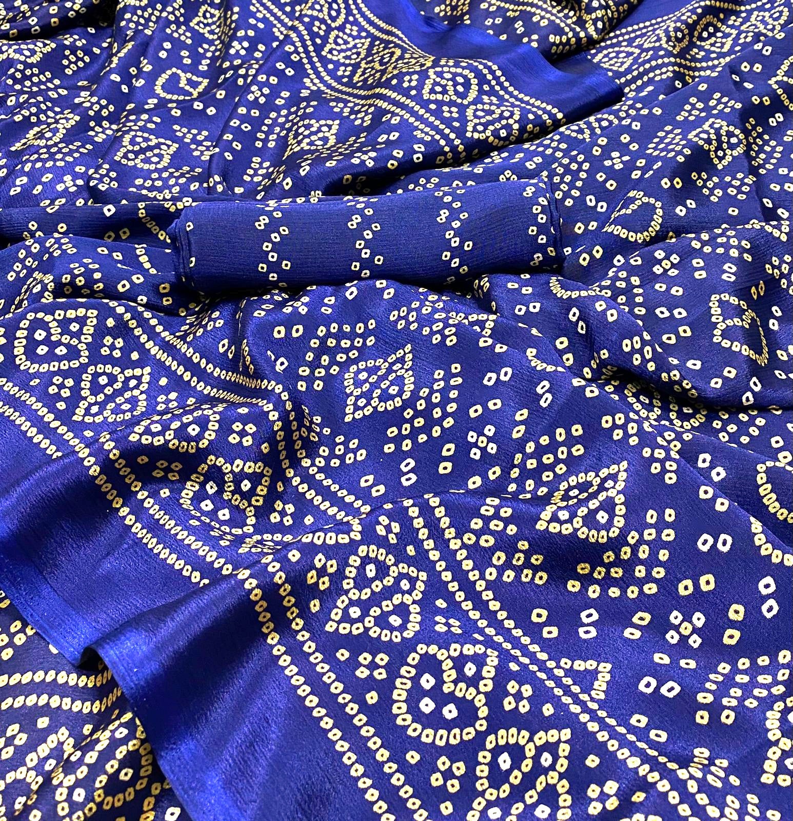 Bandhani Crepe Saree - Blue