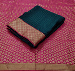 Load image into Gallery viewer, Chiffon Saree x Silk Border - Deep Teal
