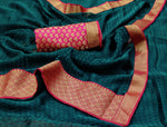 Load image into Gallery viewer, Chiffon Saree x Silk Border - Deep Teal
