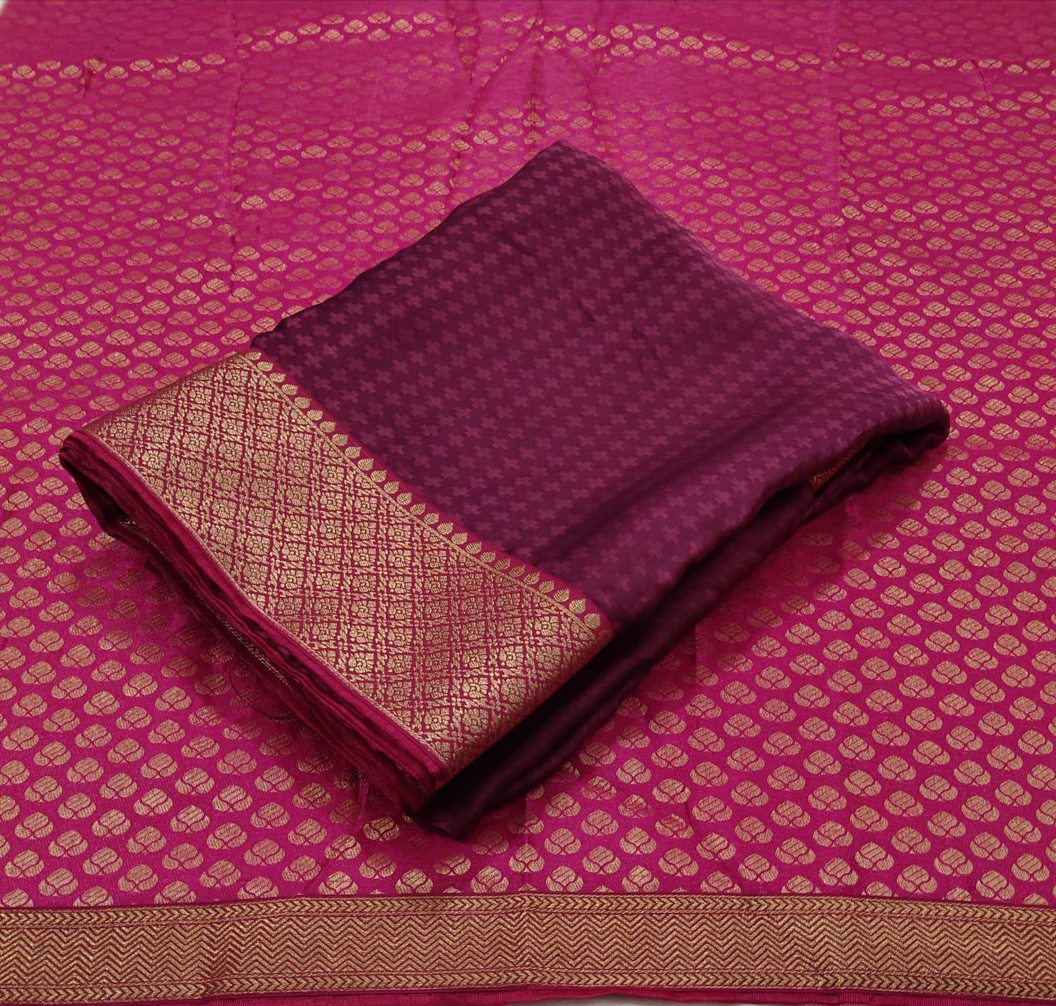 Chiffon Saree x Silk Border - Berry
