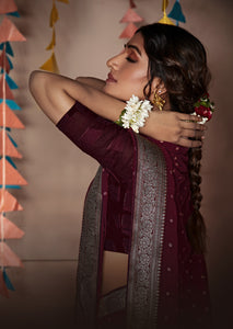 Banarasi x Georgette Saree - Burgundy x Silver