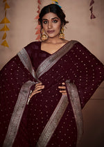 Load image into Gallery viewer, Banarasi x Georgette Saree - Burgundy x Silver
