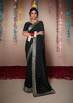 Load image into Gallery viewer, Banarasi x Georgette Saree - Black x Silver
