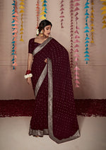 Load image into Gallery viewer, Banarasi x Georgette Saree - Burgundy x Silver

