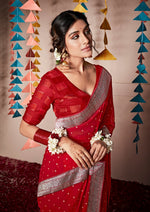 Load image into Gallery viewer, Banarasi x Georgette Saree - Red x Silver
