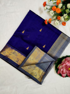 Kanchipuram Silk Cotton Saree : Royal Blue x Grey