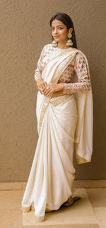 Load image into Gallery viewer, Georgette saree x Designer&#39;s edition - Ivory
