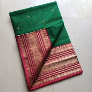 Kanchipuram Pure Cotton x Copper zari saree - Mistletoe