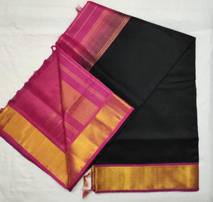 Kanchipuram Silk Cotton Saree : Black x Berry