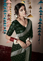 Load image into Gallery viewer, Banarasi x Georgette Saree - Dark Green x Silver
