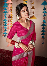 Load image into Gallery viewer, Banarasi x Georgette Saree - Pink x Silver
