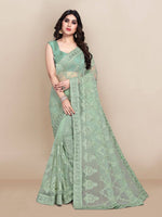 Load image into Gallery viewer, Embroidered Net Saree - Green
