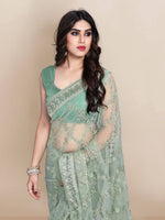 Load image into Gallery viewer, Embroidered Net Saree - Green
