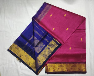 Kanchipuram Silk Cotton Saree : Berry x Blue