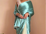 Load image into Gallery viewer, Pearl border x Satin saree - Aqua

