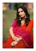 Load image into Gallery viewer, Georgette saree x Glitter prints - Orange x Pink
