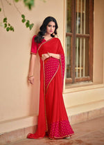 Load image into Gallery viewer, Georgette saree x Glitter prints - Red Ombre
