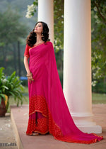 Load image into Gallery viewer, Georgette saree x Glitter prints - Pink x Red
