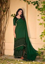 Load image into Gallery viewer, Georgette saree x Glitter prints - Green Ombre
