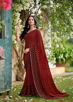 Load image into Gallery viewer, Georgette saree x Glitter prints - Maroon Ombre
