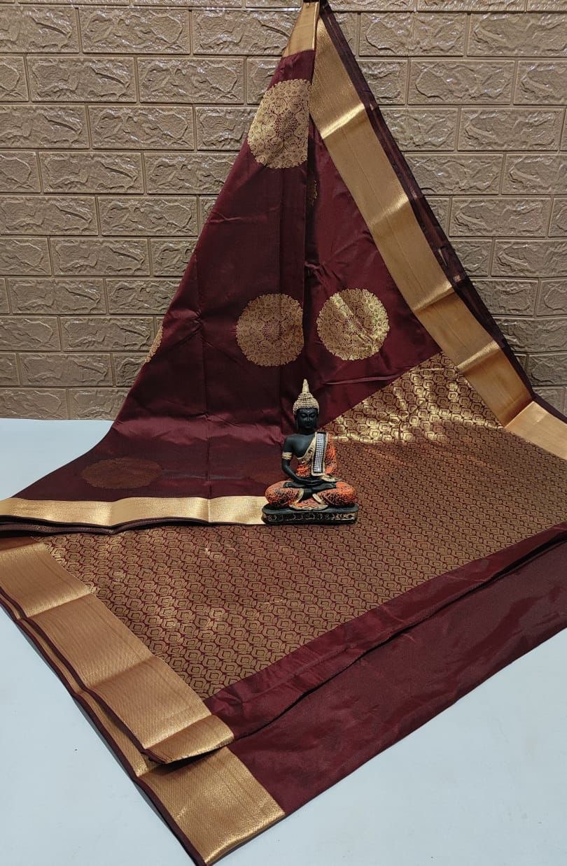 Mandala x Soft Semi Silk Saree : Maroon x Gold