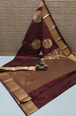 Load image into Gallery viewer, Mandala x Soft Semi Silk Saree : Maroon x Gold

