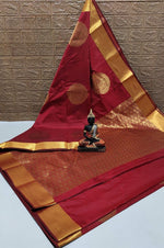 Load image into Gallery viewer, Mandala x Soft Semi Silk Saree : Deep Red x Gold

