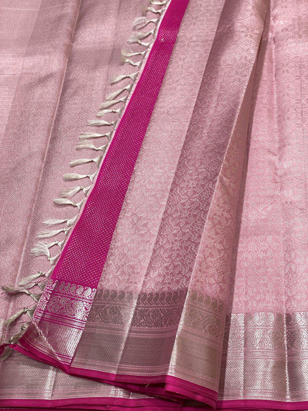 Peony - Pure Kanjivaram Silk Saree with Silver Zari