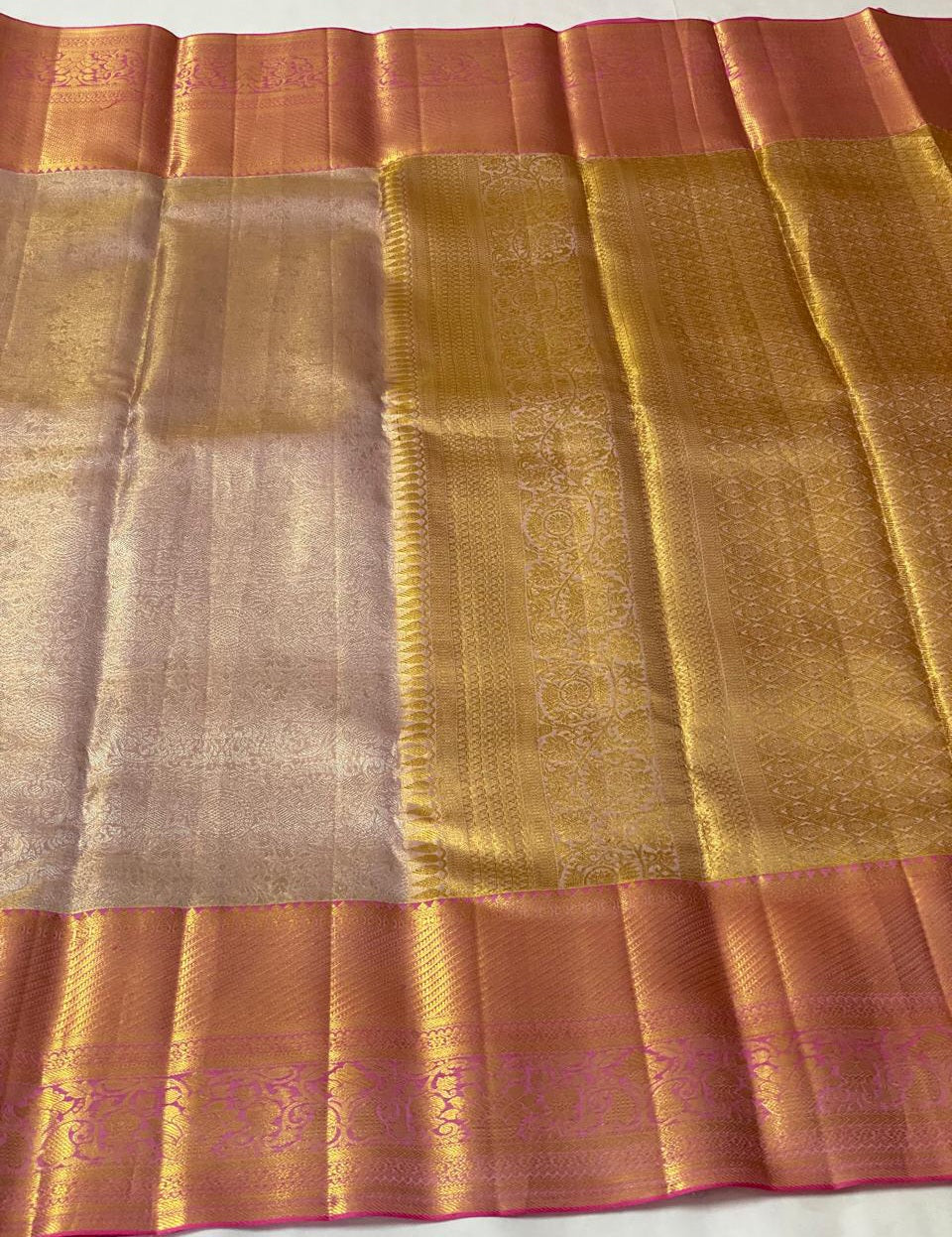French Rose - Pure Kanjivaram Silk Saree with Silver & Gold Zari