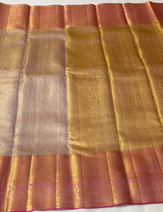 French Rose - Pure Kanjivaram Silk Saree with Silver & Gold Zari