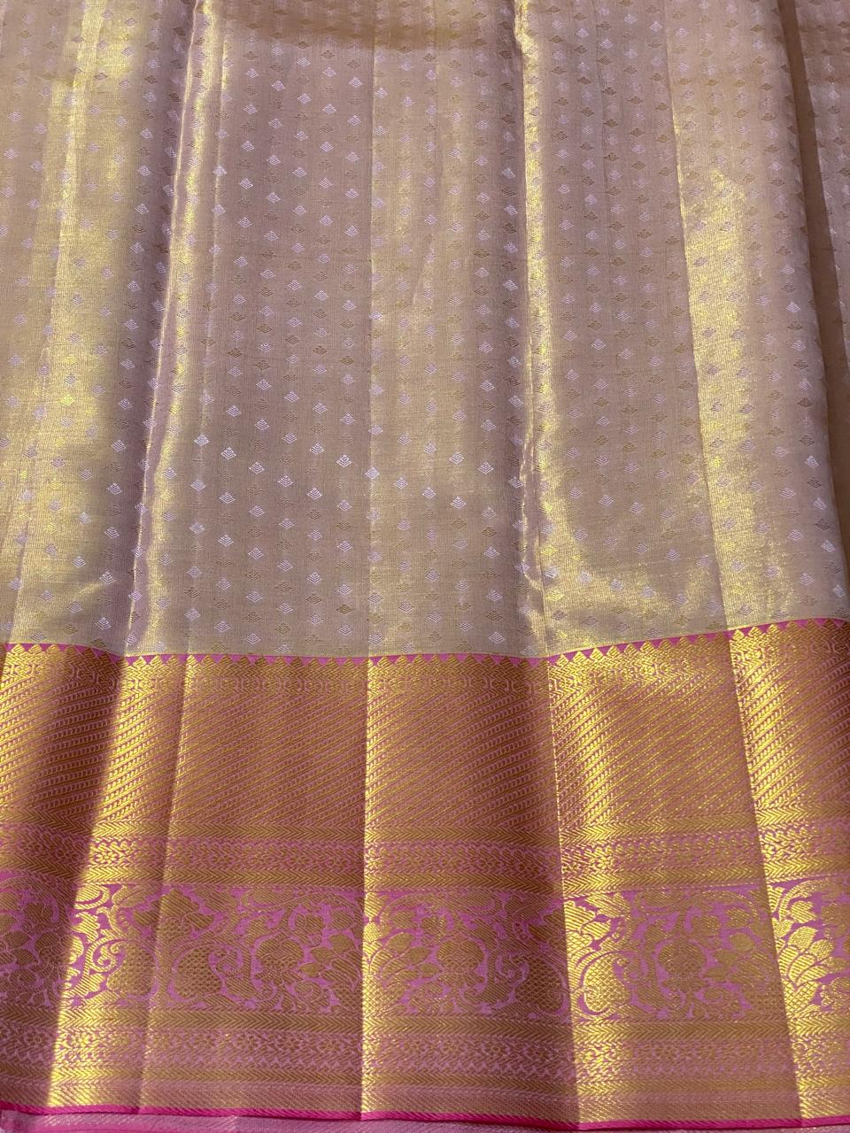 French Rose - Pure Kanjivaram Silk Saree with Silver & Gold Zari