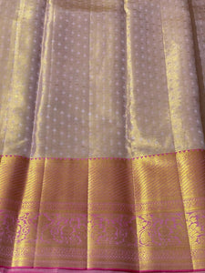 French Rose - Pure Kanjivaram Silk Saree with Silver & Gold Zari