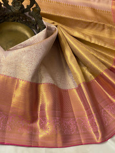 French Rose - Pure Kanjivaram Silk Saree with Silver & Gold Zari