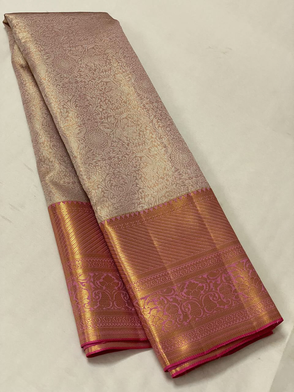 French Rose - Pure Kanjivaram Silk Saree with Silver & Gold Zari