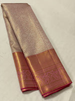 Load image into Gallery viewer, French Rose - Pure Kanjivaram Silk Saree with Silver &amp; Gold Zari
