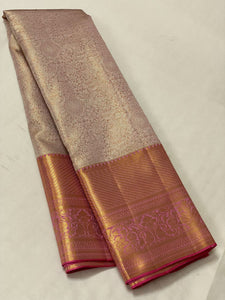 French Rose - Pure Kanjivaram Silk Saree with Silver & Gold Zari
