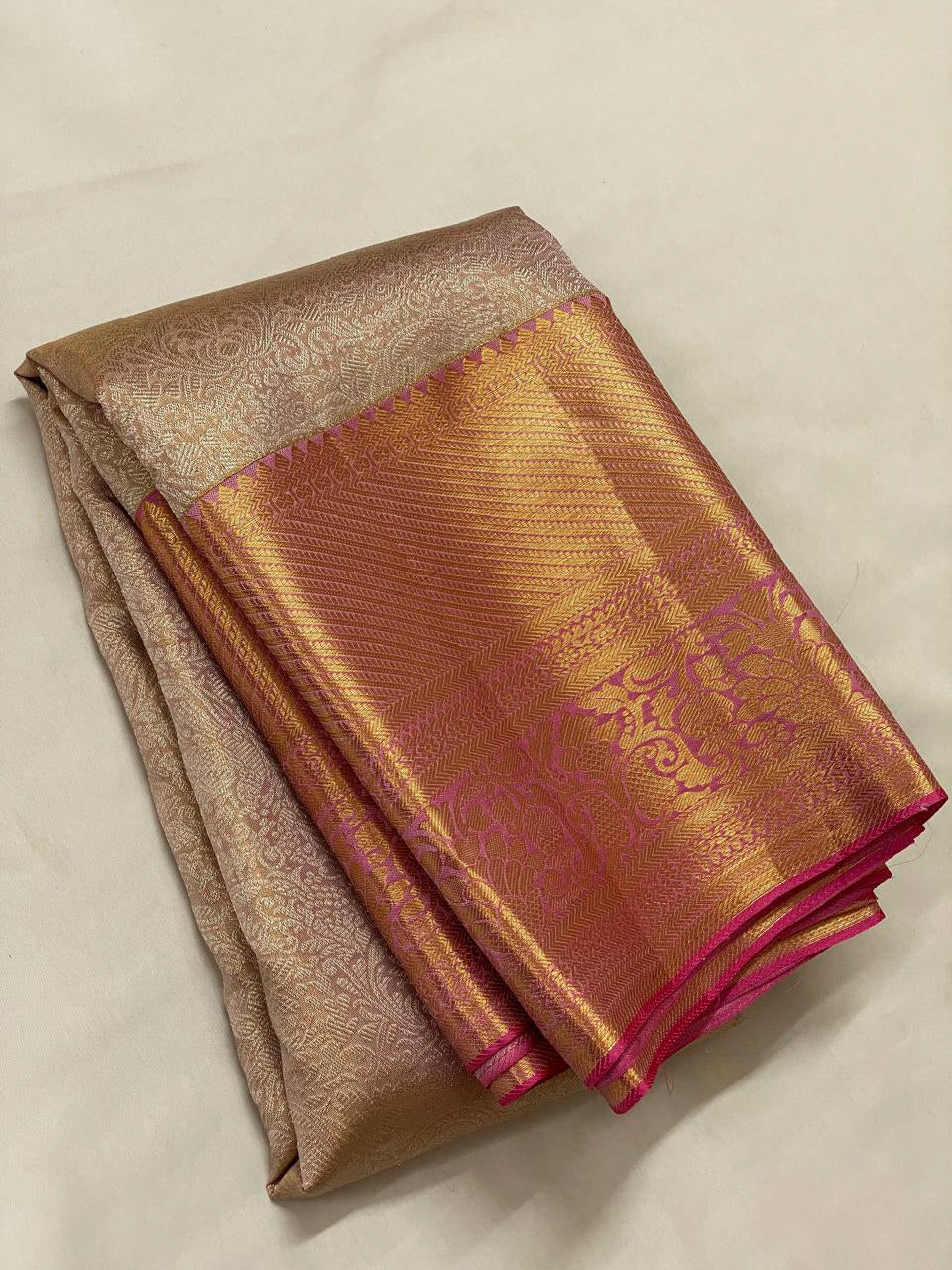 French Rose - Pure Kanjivaram Silk Saree with Silver & Gold Zari