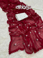 Load image into Gallery viewer, Minimalist floral x Georgette saree : Maroon

