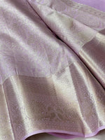 Load image into Gallery viewer, HEATHER MIST - Pure Kanjivaram Silk Saree with Light Gold Zari
