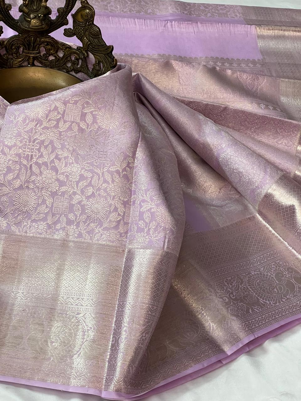 HEATHER MIST - Pure Kanjivaram Silk Saree with Light Gold Zari