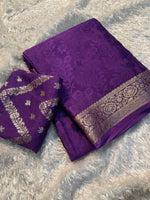 Load image into Gallery viewer, Viscose Chinnon Saree x Weaved Patterns - Purple
