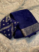 Load image into Gallery viewer, Viscose Chinnon Saree x Weaved Patterns - Blue
