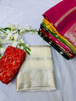 Load image into Gallery viewer, Viscose Georgette Saree x Light Gold Stripes : Cream
