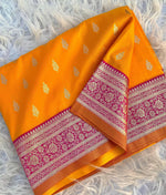 Load image into Gallery viewer, Lichi Silk Saree x Contrast Border : Amber x Magenta
