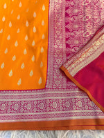 Load image into Gallery viewer, Lichi Silk Saree x Contrast Border : Amber x Magenta

